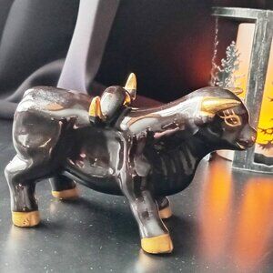 Hand-painted Black Bull Figurine - Made in Japan - Great Mid Century Antique